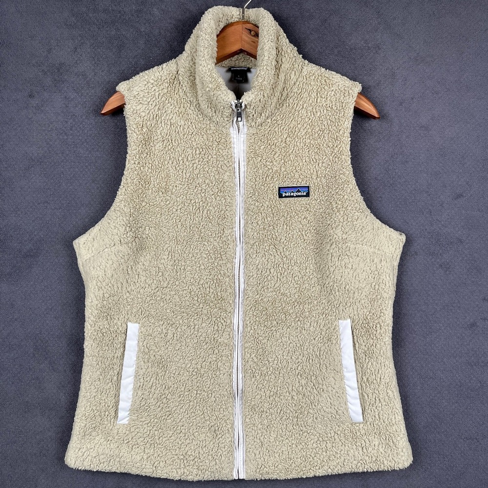 Patagonia Los Gatos Vest Womens Large El Cap Khaki Sherpa Fleece Full Zip 25216
